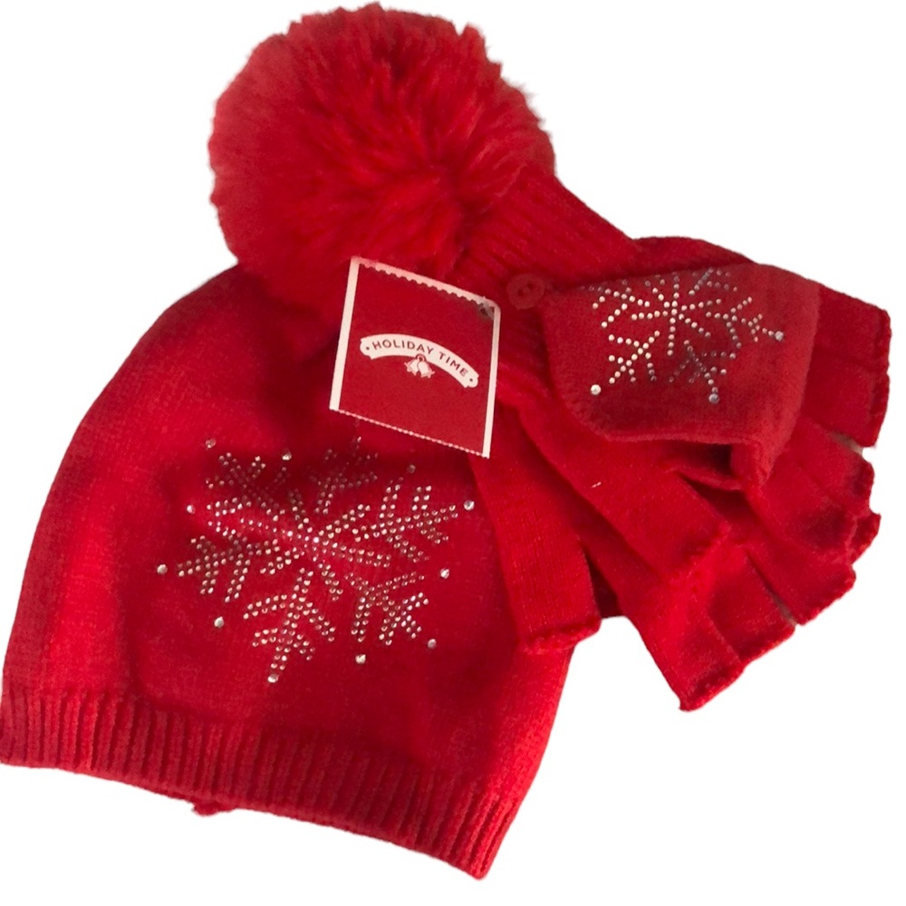 NWT Holiday Time Red Hat and Gloves set